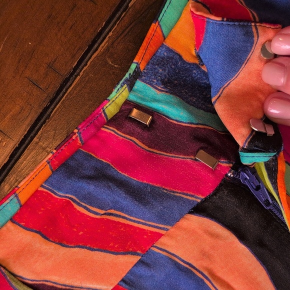 Farm Rio Anthropologie Colorful Wave Pattern Women's Wide Leg Pants Med Petite - Picture 6 of 11